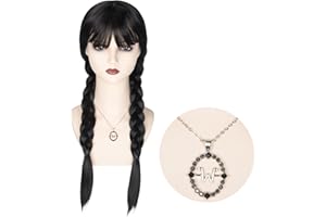 M MISS U HAIR Women Long Black Braids Wig with Bangs Long Straight Pigtails Wig for Adult Costume Halloween Wig