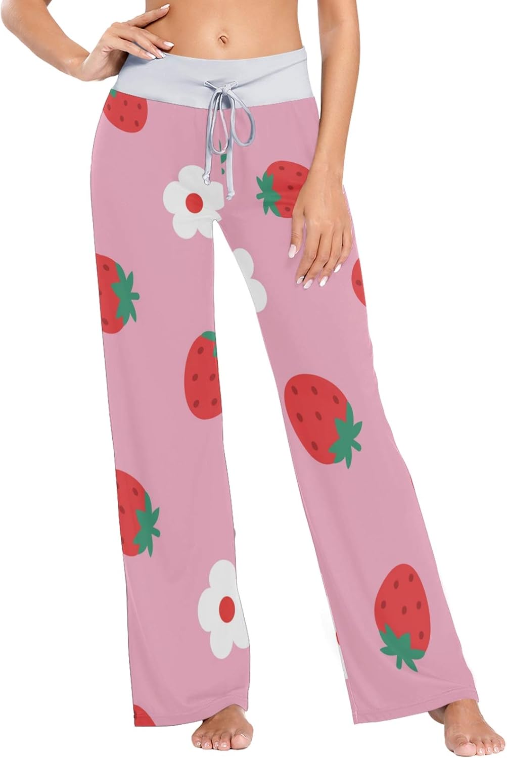 susiyo Pink Strawberry Fruit Flower Women Pajama Lounge Pants Comfy Sleepwear Stretch Drawstring