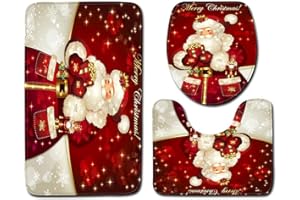 Christmas Bathroom Rugs Sets 3 Piece Santa Toilet Seat Cover Washable Non Slip Mat Bathroom Doormat Toilet Seat Cover U Shape
