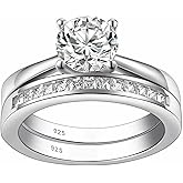 HAULTENG Moissanite Solitaire Wedding Ring Sets For Women Round Cut Engagement Ring 925 Sterling Silver Sz 5-10