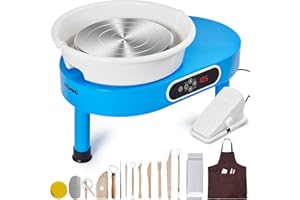 YESMRO LCD Pottery Wheel Forming Machine with Detachable Basin, Foot Pedal and Touch Screen Control,11" 350W Electric Ceramic Wheel Clay Kit for Art Craft Work and Home DIY,16 Piece (Blue)