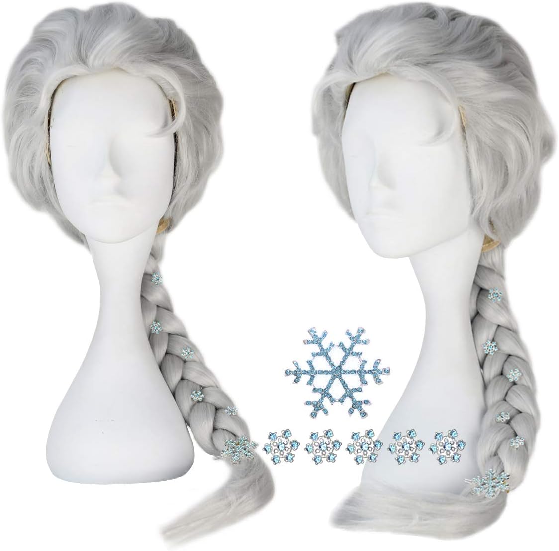 Miss U Hair Long Straight Braided Hair Princess Child Halloween Cosplay Costume Wig Adult with Snowflake Hairpin (Silvery Grey)