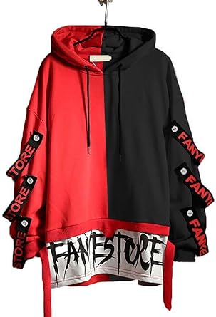 Amazon Runwalker パーカー メンズ プルオーバー ヒップホップ ファッション 長袖 カップル フード付き 人気 黒と赤のステッチ 春秋冬服 大きいサイズ 原宿風 トレーナー パーカー 通販