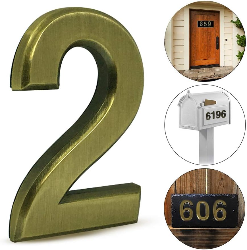 2 pcs Mailbox Numbers 2,3D Brass Metal Self-Stick Door House Numbers,Street Address Plaques Numbers for Residence and Mailbox Signs,2-3/4 Inch
