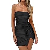 HYPERFIRE Women's Elegant Strapless Ruched Bodycon Mini Dress Cocktail Tube Dresses
