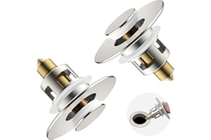 HYGIE RINSE 2PCS Universal 2 in 1 Bathroom Sink Stopper, All Metal Pop Up Sink Strainer with Anti-Clogging Filter Basket, for Standard 1"-2.3" Basin Drain Holes, Brushed Nickel