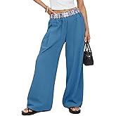 KOMEIANA Wide Leg Slacks Pants for Women Pull on High Waisted Business Trousers with 3 Pockets for Casual Office Wear