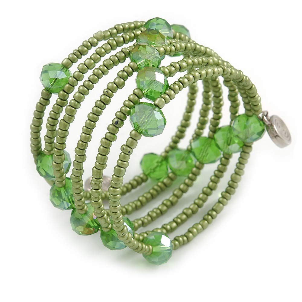 Avalaya Multistrand Green Glass Bead Coiled Flex Bracelet
