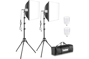 Torjim Softbox Photography Lighting Kit, 16'' x 16'' Professional Softbox Lighting Kit with pcs 40W E27 Socket 8000K Bulbs, Studio Lights for Photography/Recording/Live Streaming/Portraits Shooting