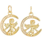 Beebeecraft 1 Box 8Pcs Angle Charms 18K Gold Plated Cubic Zirconia Moon Charms Angle Wing Fairy Dangle for Jewelry Making DIY Crafts Necklace Pendant