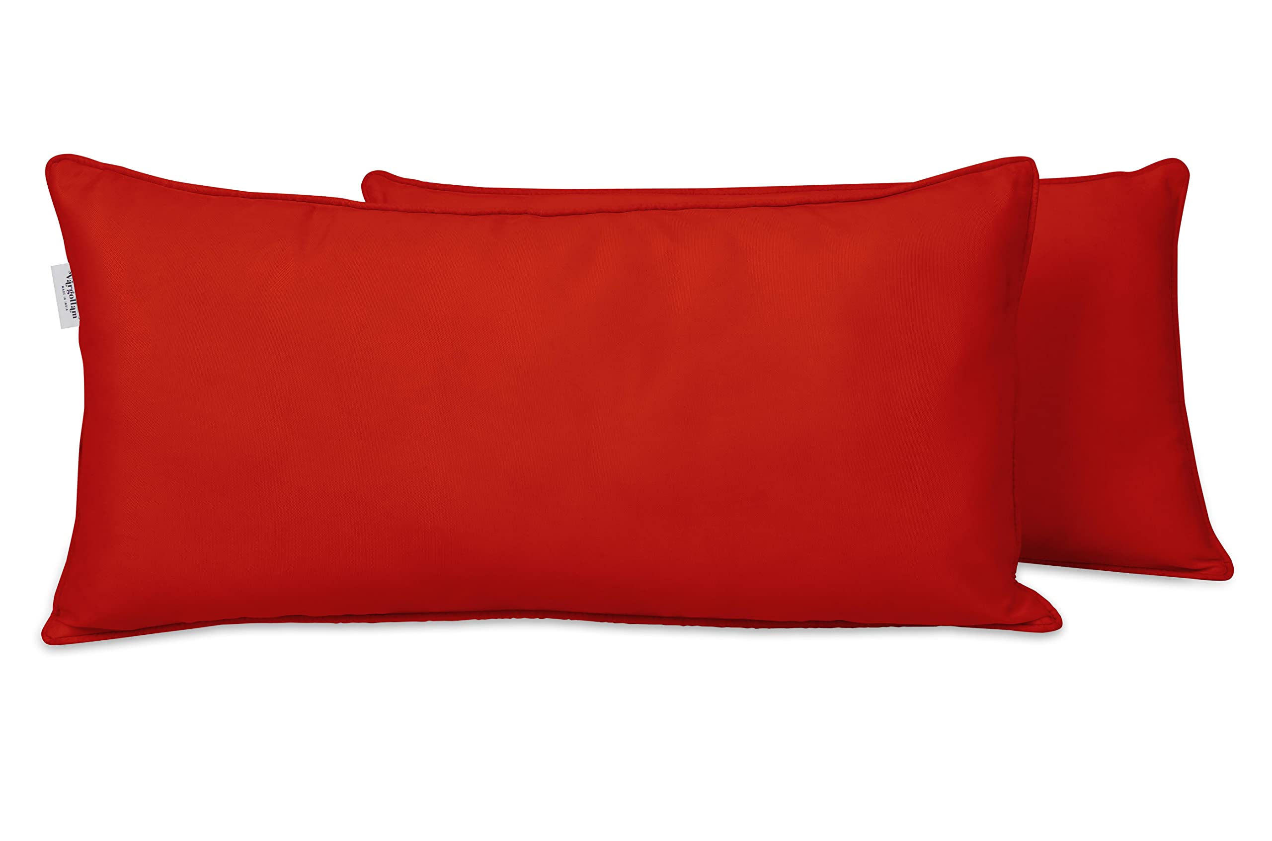 Vargottam Indoor/Outdoor Polyester Fabric Lumbar Pillow Cover, All-Weather Waterproof Rectangular Cushion Case for Patio Furniture, 16" x 24" Set of 2 -Red