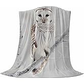 Singingin Ultra Soft Flannel Fleece Bed Blanket Cute White Owl Perch On Tree Branch Throw Blanket All Season Warm Fuzzy Light Weight Cozy Plush Blankets for Living Room/Bedroom 40 x 50 inches