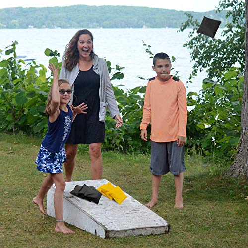 Cornhole Bags Weather Resistant Cornhole Bean Bags Duckcloth Canvas Corn Filled Double Stitched Corn Hole Bean Bags Portable Tote Bag Regulation Cornhole Bags Kid Tossing Tournament (Black And Yellow)