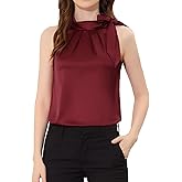 Allegra K Women's Satin Tank Tops Dressy Casual Bow Tie Mock Neck Sleeveless Work Blouse Shirt