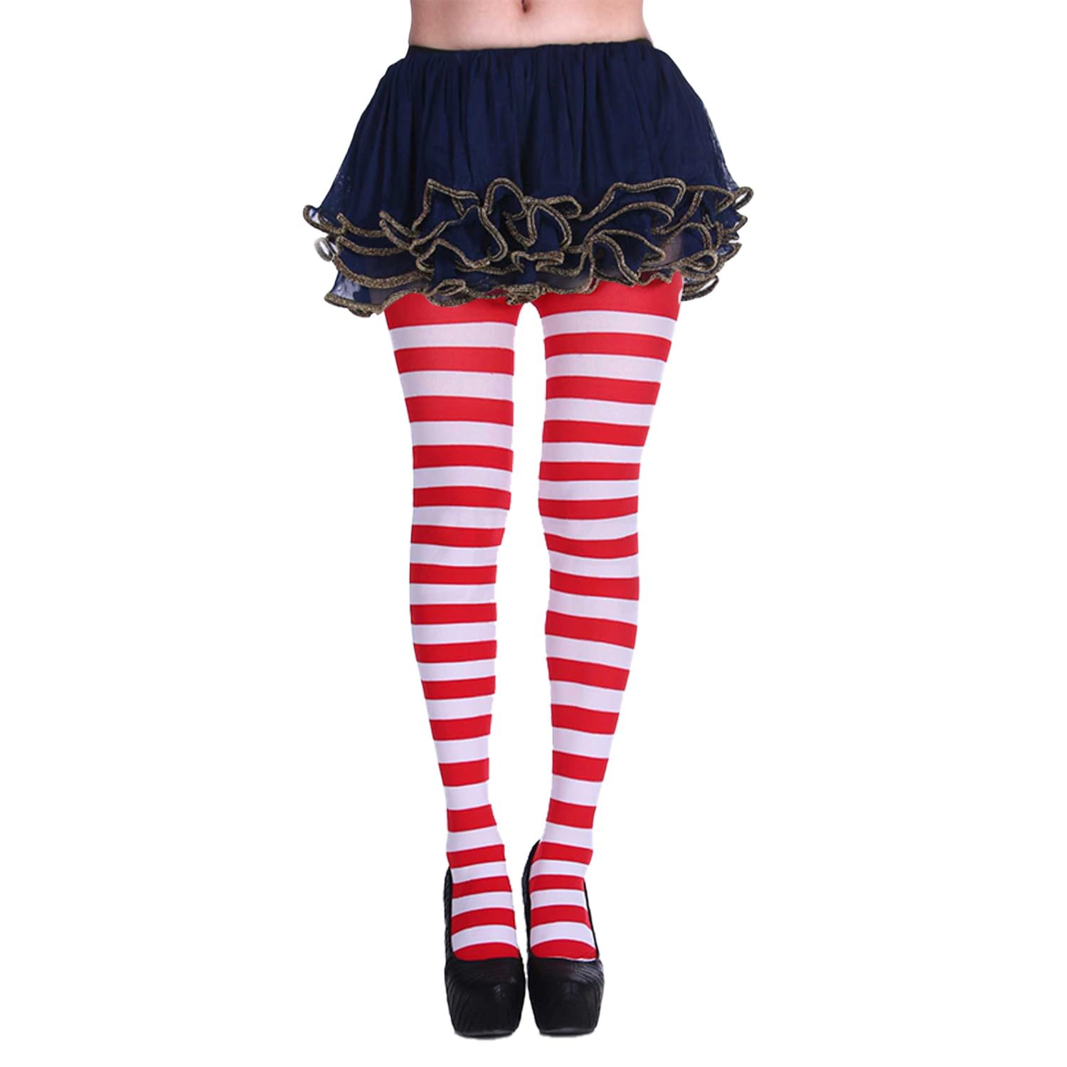 Miaija Stripe Tights Christmas Stripe Tights Full Footed Striped Socks Fancy Dress Costume Accessory for Women Girls (red and white)