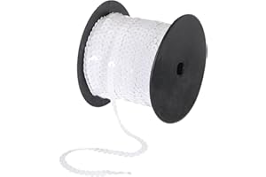 MECCANIXITY 100 Yards x 0.24 Inch Flat Sequin Strip Laser Sequins Fabric Paillette Spangle Sequins Trim for Crafts DIY Sequin Fringe Sewing White