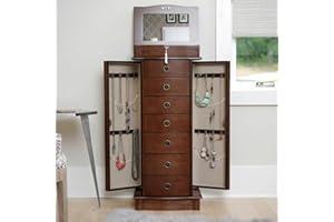 Alveare Home North Locking 7-Drawer Jewelry Armoire – Spacious Organizer with Mirror, Necklace Hooks & Anti-Tarnish Lining, Walnut