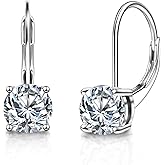 LANCHARMED Moissanite Earrings, White Gold Plated Soild Sterling Silver Dangle Earrings 1.0ct-2.0ct D Color Brilliant Round Cut Lab Created Moissanite French Leverback Drop Earring for Women
