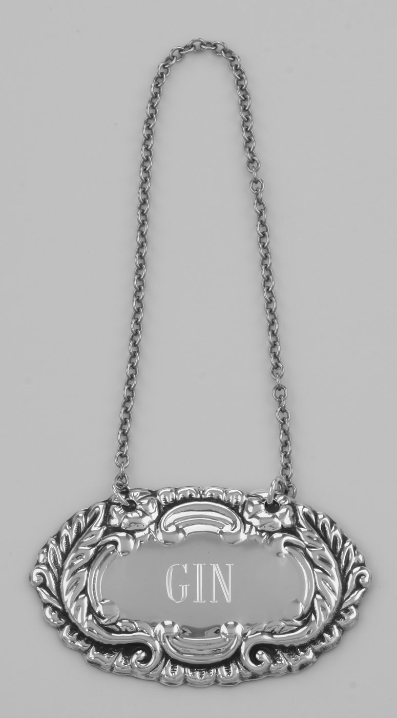 Home & Kitchen Sterling Silver Gin Liquor Decanter Label Tag Wine Decanters