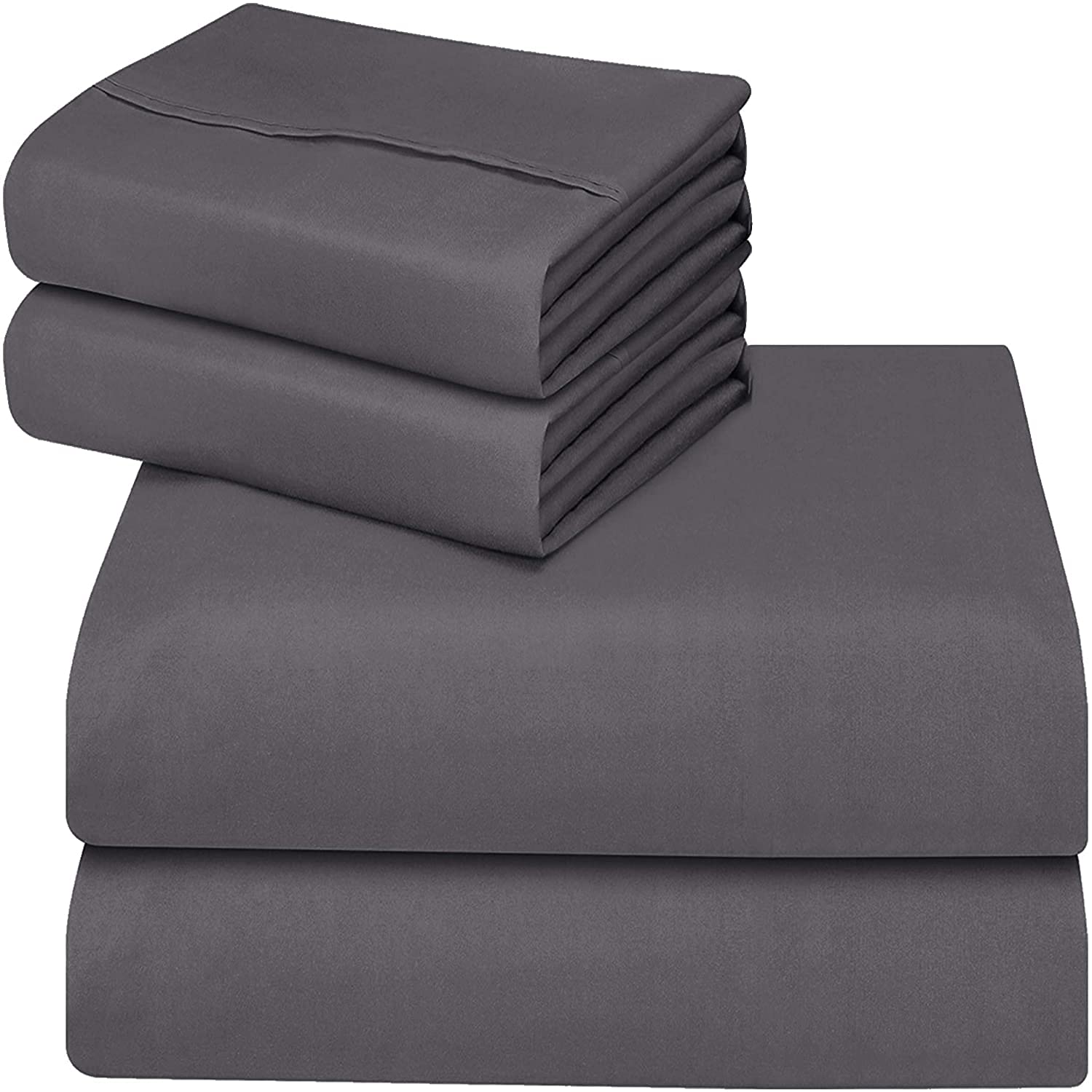 ComfyWell Double Fitted Sheet - Deep Pocket Bed Cover (35 cm) - Soft Brushed Microfibre Fabric - Shrinkage and Fade Resistant. (Double (135x190cm), Grey)