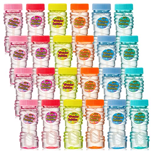 Sloosh 24 Pack 2oz Refill Bubble Solution Bottle with Wands for Kids' Bubble Toys Summer Activity, Easter, and Assortment Party Favors