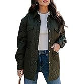 EVALESS Quilted Jackets for Women Lightweight Long Sleeve Button Down Puffer Jacket Warm Winter Coat Outerwear with Pockets
