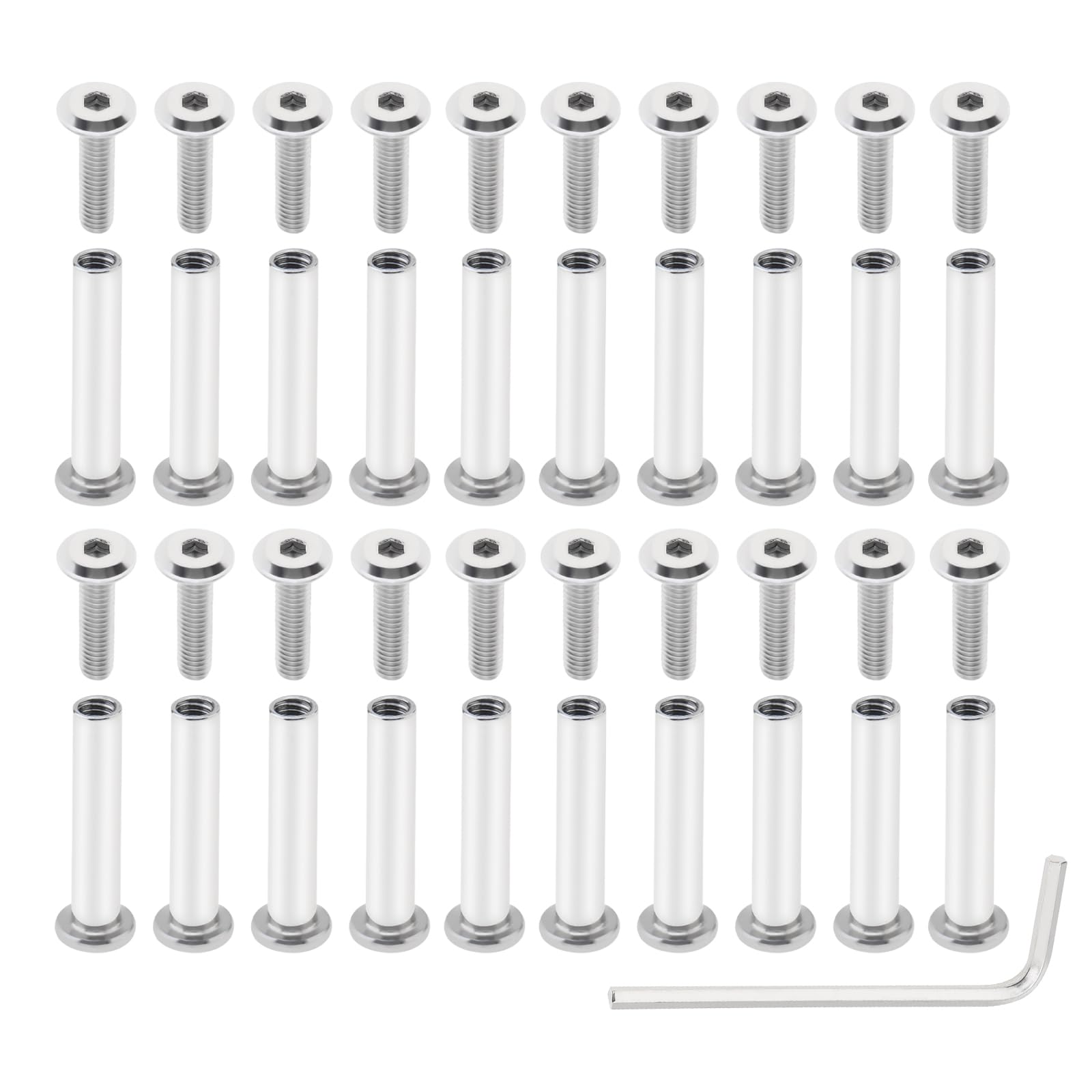 Smgda 20pcs M4*16mm Hex Drive Socket Head Cap Bolts Screws Kit, 304 Stainless Steel Barrel Nuts and Bolts Binding Screws for Leather Belt Buckle, Bags, Cupboard with Allen Wrench, Silver Screw Rivets