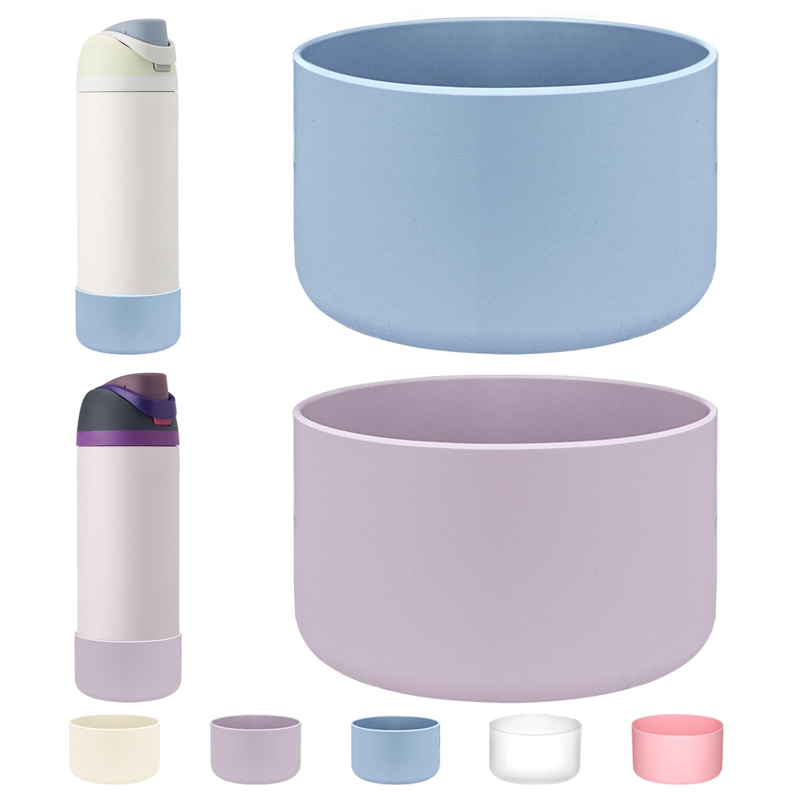 WK IEASON 2Pcs Silicone Water Bottle Boot for Owala 24oz, Protective Flask Bottom Cover Base for Owala FreeSip Twist and Flip Flask Bottles (Chambray/Orchid, 24OZ)