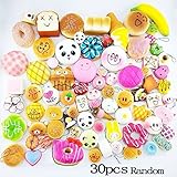 Techcell Food Resin Flatback Random Kawaii Mini, Soft, Squishy, Foods Panda, Bread Bun, Toasts Multi Donuts Phone Straps Charm Gift, 30 Piece