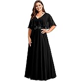 Ever-Pretty Plus Women's Ball Gown V-Neck A Line Chiffon Applique Shawl Short Sleeves Maxi Plus Size Formal Dresses 02289-DA