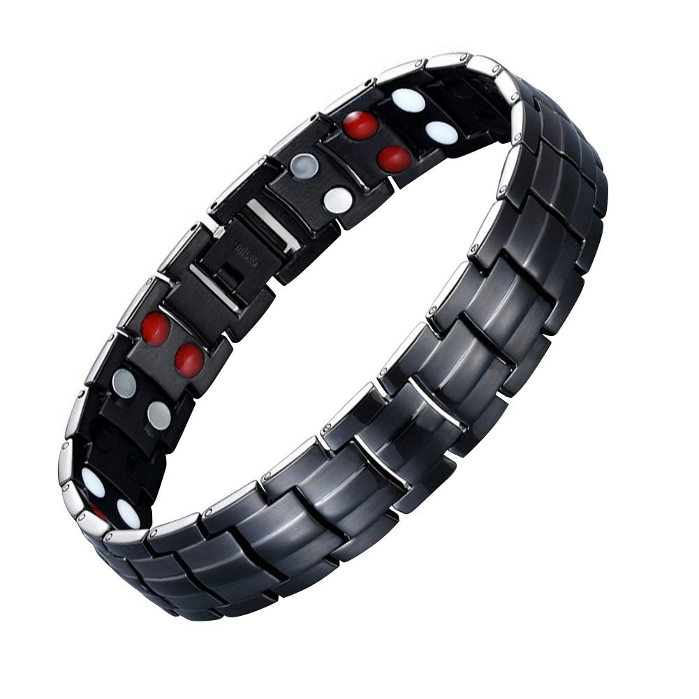 JFUME Men Magnetic Bracelet Double Row Magnets with Link Remove Tool 8.5" Adjustable