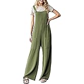 Dokotoo Women's Casual Jumpsuits Ribbed Front Pocket Loose Overalls One Piece Sleeveless Wide Leg Long Pant Rompers
