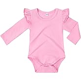 LYSMuch Baby Girls Ruffle Long Sleeve Bodysuit Infant Solid Color Top Jumpsuit Clothes