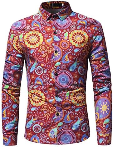 Mens Shirts,Mens Shirts Casual,Mens T Shirts,Moonuy Boy Men Long Sleeve Floral Printed Button Personality Spring Autumn Summer T-Shirt Fahsion Casual Handsome Tops Blouse Pullover for Men
