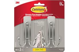 Command Large Wall Hooks, Damage Free Hanging Wall Hooks with Adhesive Strips, No Tools Double Wall Hooks for Hanging Decorat