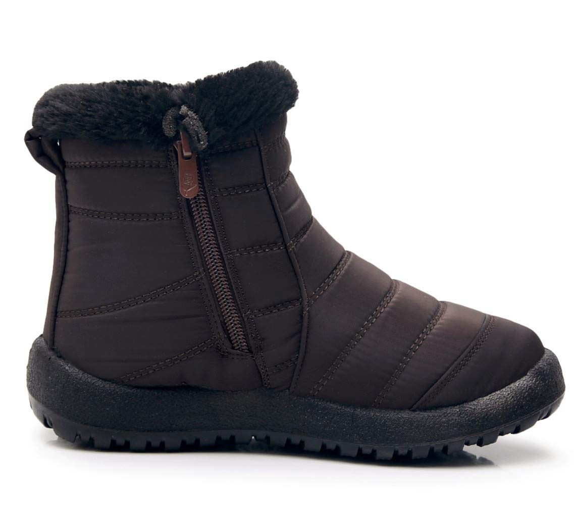 DADAWEN Women's Winter Waterproof Warm Fur Lined Anti-Slip Side Zipper Short Ankle Snow Boots Brown US Size 10 - Image 4