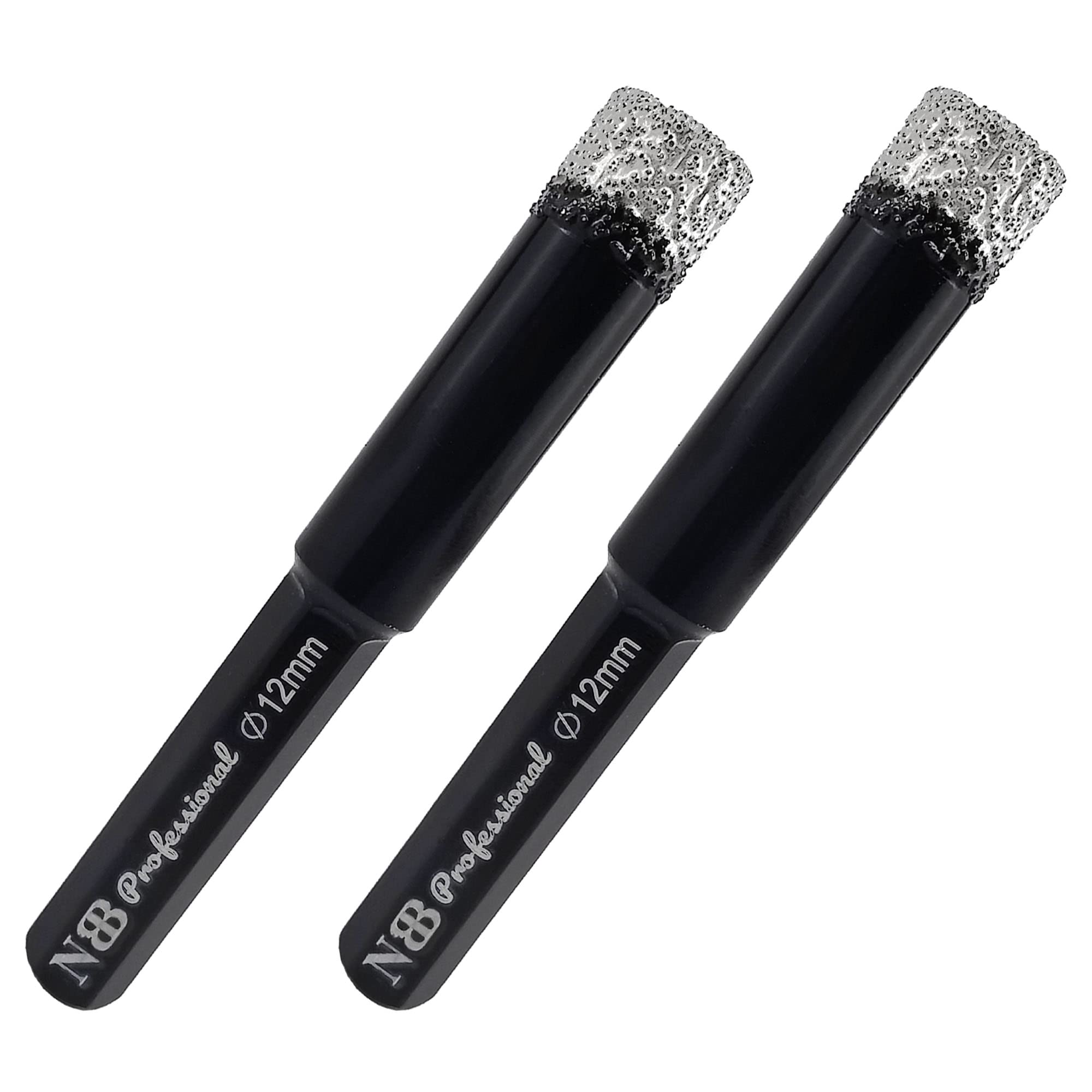 NBB Brazed Diamond Drill Bits with hex shank, for Dry drilling on hard Porcelain, Ceramic, Tile, Granite, Marble, extra longer life in wet drilling, used on cord or cordless pistol drill (12mm x2pcs)