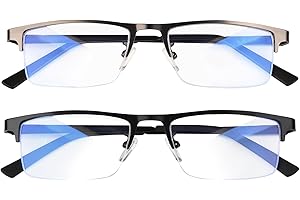 Anourney Blue Light Blocking Glasses, Lightweight Metal Half Frame Computer Reading/Gaming/TV/Phones Glasses,Filter UV Ray/Computer Glare with Spring Hinge Eyeglasses(Black+Gray)