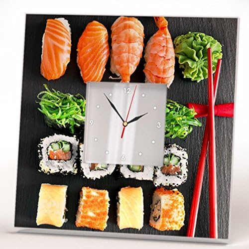 Sushi Japanese Sashimi Roll Wall Clock Framed Mirror Printed Art Asian Bar Decor Home Design Gift