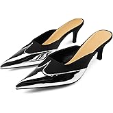 VOZTOLLS Kitten Heels for Women Pointed Closed Toe Heeled Mules Sexy Satin Slip on Slingback Heels Pumps Dress Wedding Party Shoes Black Size 8
