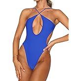 Roevite Sexy One Piece Swimsuit for Women Criss Cross Halter Neck Swimwear Cut Out Bathing Suit Thong 1 Piece Swimsuit