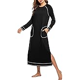Ekouaer Women's Nightshirt Long Sleeve Nightgown Round Neck Sleepwear Full Length Pajama Dress with Pockets Loungewear S-XXL