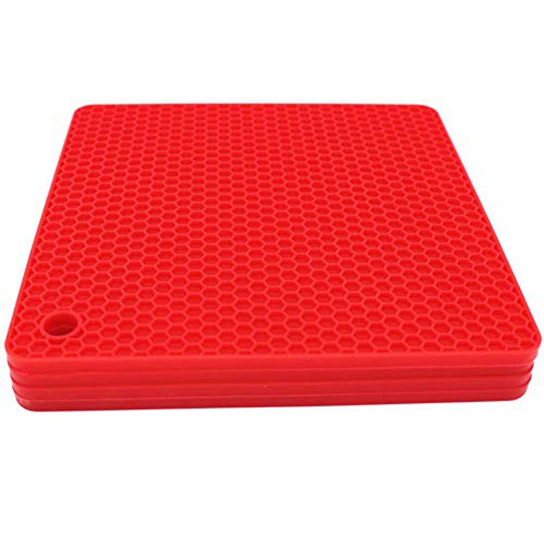 Square Silicone Trivet Mat, Insulation Pads, Dinner Drying Mat Jar Opener and Spoon Rests, Non Slip, Flexible, Durable, Dishwasher Safe Heat Resistant (Red - Set of 4)