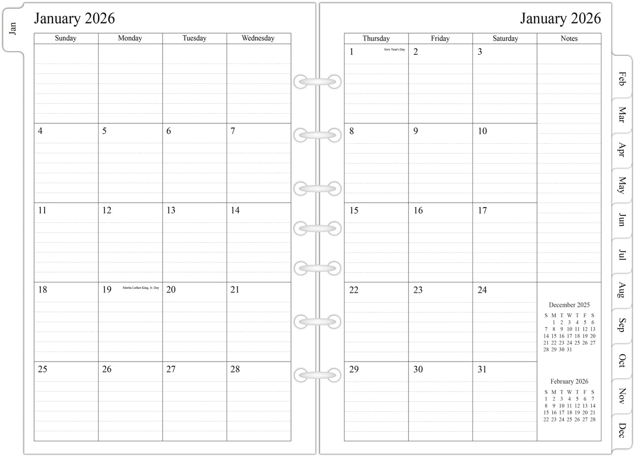 Photo 1 of newestor 2025-2026 Monthly Planner Refills 5.5" x 8.5" for Mini Binder, 15 Months from Oct 2025 to Dec 2026, Desk Size