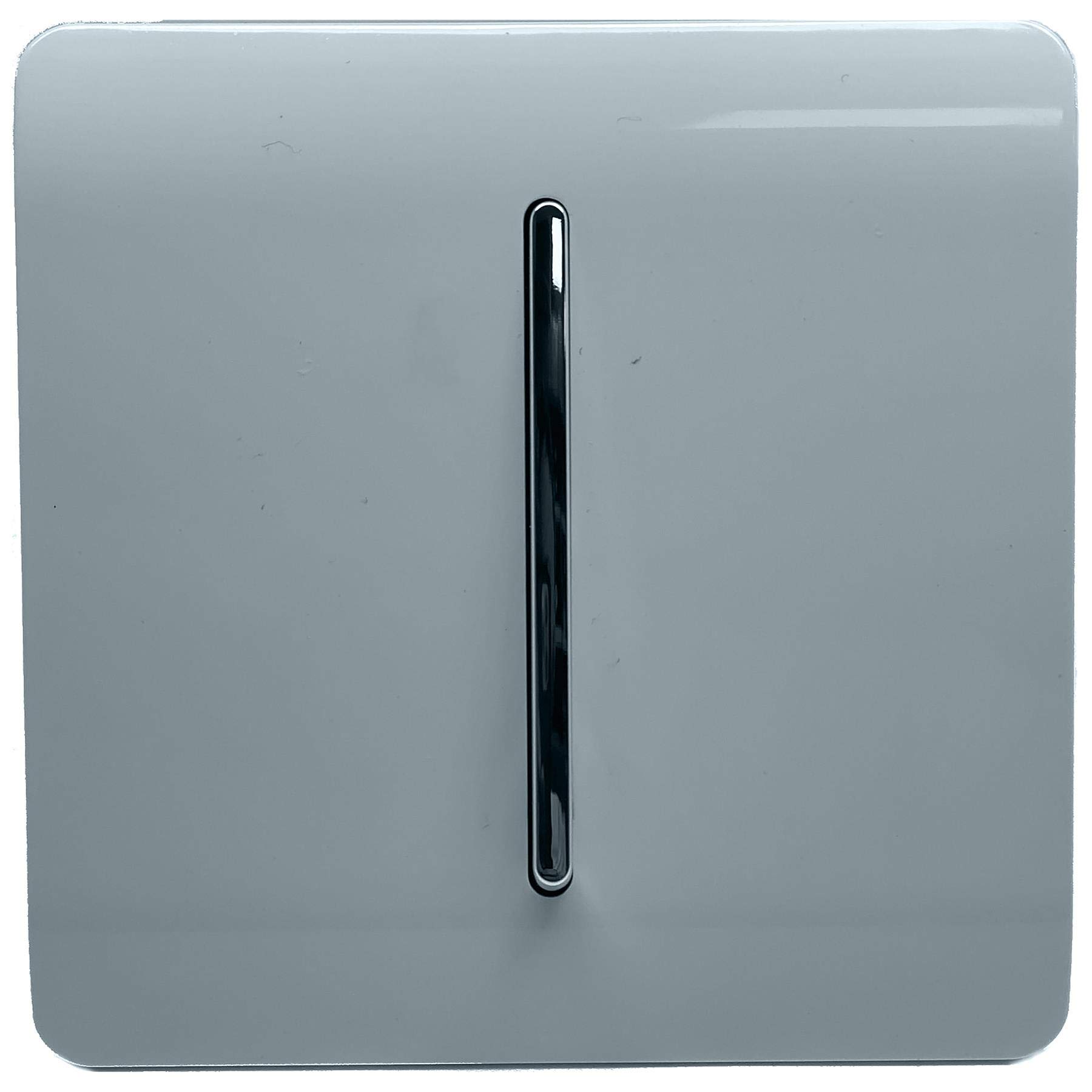 Trendi 1 Gang 3 Way Intermediate 240V Screwless Raised Front Plate Plastic Artistic Modern Glossy 10 Amp Chrome Rocker Single Electrical Wall Light Switch Cool Grey - ART-SS9CG — image 1