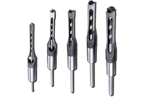 HSOKEW Woodworking Square Hole Drill Bits, HSS Woodworking Square Mortise Drill Bit Wood Mortising Chisel Set Woodworker Hole Saw Power Tool Kits, 1/2, 1/4, 5/16, 3/8, 7/16 Inch，5pcs