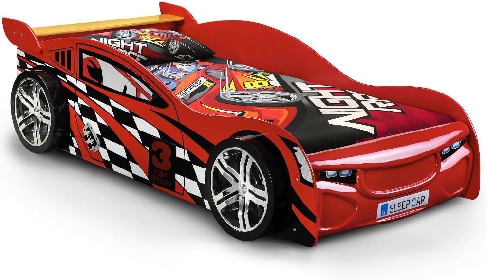 Happy Beds Scorpion Racer Car Bed High Gloss Lacquered Red Finish Kids Bed 3' Single With Orthopaedic Mattress