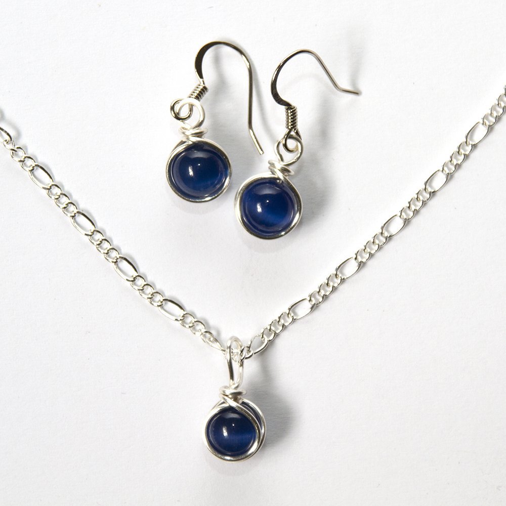 Navy Blue Earrings and Necklace Set Handmade