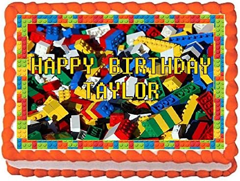 Lego Brick Theme Personalized 8" x 10.5" Edible Cake Topper Image For Birthdays/Parties -- 1/4 Sheet