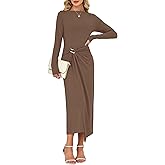 ZTMZA Women's Long Sleeve Wedding Guest Dress 2026 Spring Elegant Bodycon Boat Neck Formal Cocktail Party Midi Dresses